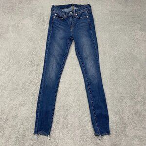 Gap Women's Blue Slim Fit Medium Washed Ripped Jeans